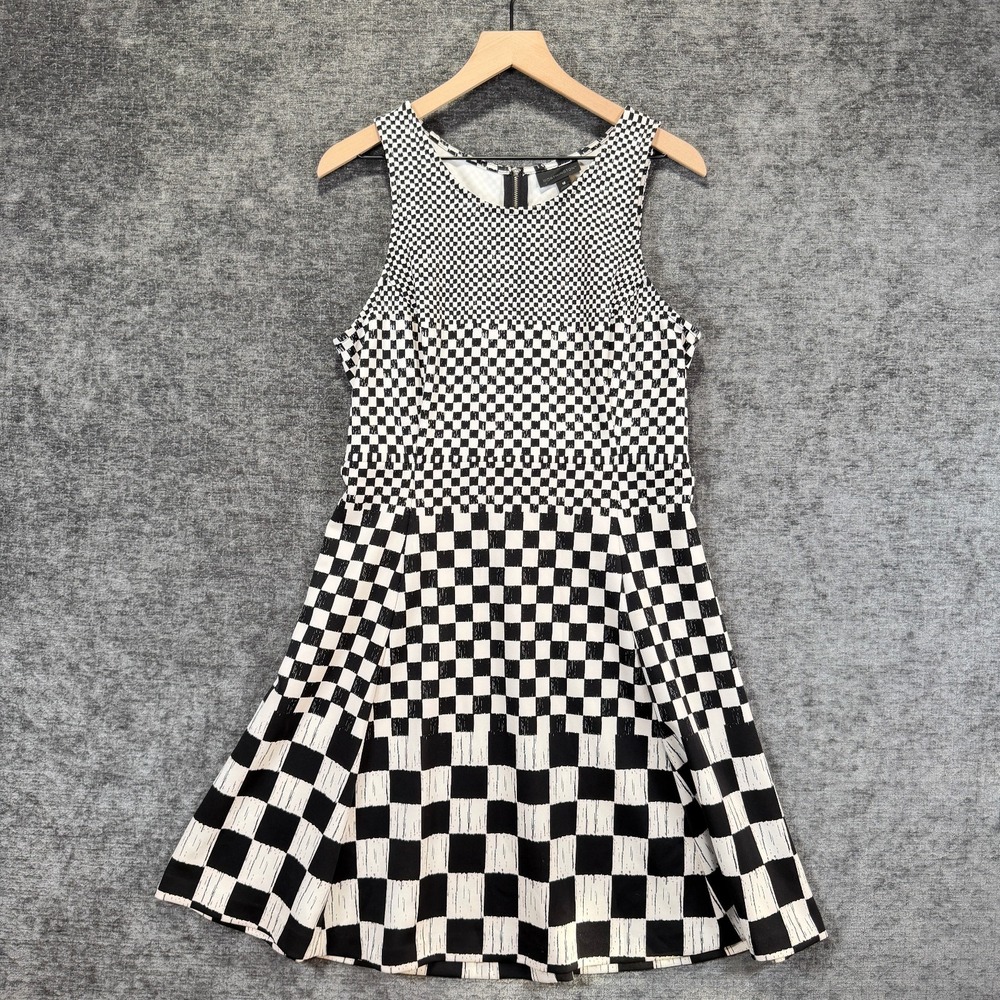 Worthington Dress Black White Checkered Sleeveless Stretch Fit Flare 12‎